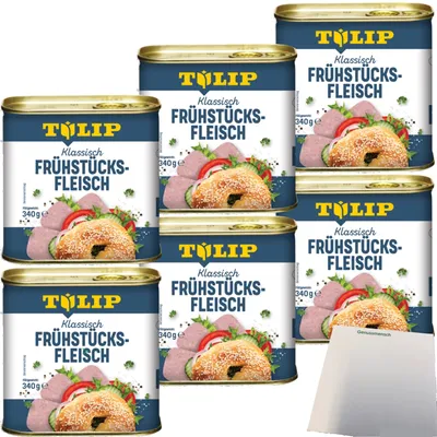 Produktbild von Tulip Klassisch Frühstücksfleisch 6er Pack (6x340g Dose) + usy Block