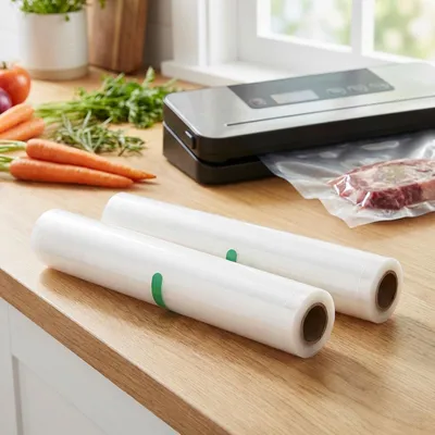 Produktbild von Vakuumierfolien Rollen 28x300cm Profi-Set – 2 Rollen Vakuumierschläuche für länger haltbare & frische Lebensmittel - Schutz vor Gefrierbrand