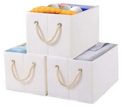 Produktbild von 3-teiliges Aufbewahrungsset für Stoffe, faltbare Aufbewahrungskörbe, Aufbewahrungswürfel mit Griffen, Aufbewahrungsboxen für Stoffe zur Aufbewahrung von Kleidung