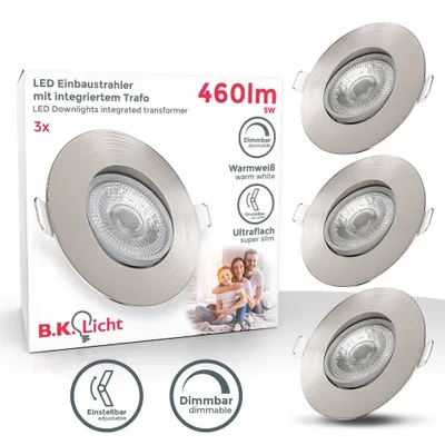 Produktbild von Zapustené bodové svietidlo 68mm sada 3 ks - 230V, 4,9W, 480lm, LED, stmievateľné, teplá biela, matný nikel
