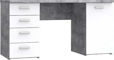Produktbild von Furniture24 Schreibtisch 145 X 76 X 60 Cm Net106 Mt926-Z13M 4 Schubladen 1 Tür Hell Beton/Weiß