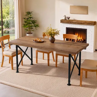Produktbild von 160 cm Rechteckiger Esstisch, Massivholz-Küchentisch mit stabilen X-förmigen Beinen für 4-6 Personen