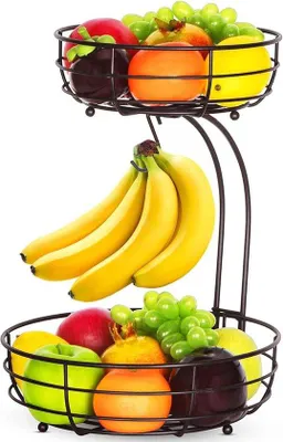Image de Corbeille à fruits à deux étages avec support à bananes et cuvette en bronze