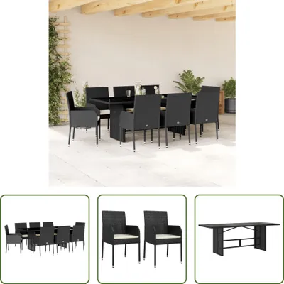 Produktbild von The Living Store 9-tlg. Garten-Essgruppe mit Kissen Schwarz Poly Rattan