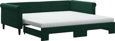 Produktbild von vidaXL Tagesbett Ausziehbar mit Matratzen Dunkelgrün 100x200 cm Samt