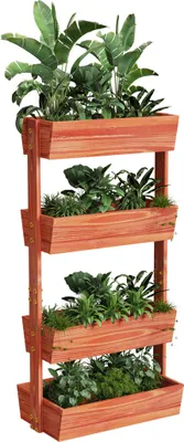 Produktbild von WISFOR Vertikalbeet mit 4 Kästen, Blumenkasten Pflanzkasten Hochbeet Pflanzkübel Blumenkübel, Beet für Terrasse Balkon & Garten