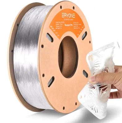 Zdjęcie produktu dla Filament TPU ERYONE, 1.75 mm, do drukarki 3D, elastyczny, miękki, TPU 95A, dokładność wymiarowa +/- 0,03 mm, 1 kg, 1 cewka, przezroczysty