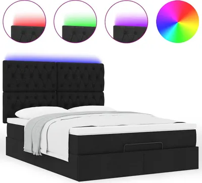 Produktbild von Ottoman-Bett mit Matratze & LEDs Schwarz 140x200 cm Stoff