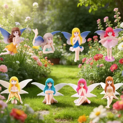 8 Blumenfee-Ornamente, Feenfiguren für Innen & Garten, bunt