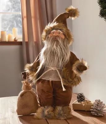 Produktbild von Weihnachtsmann "Braun" aus Kunstfell & Textil, 54 cm hoch, Weihnachtsmannfigur, Nikolaus, Santa Claus Figur, Weihnachtsdeko