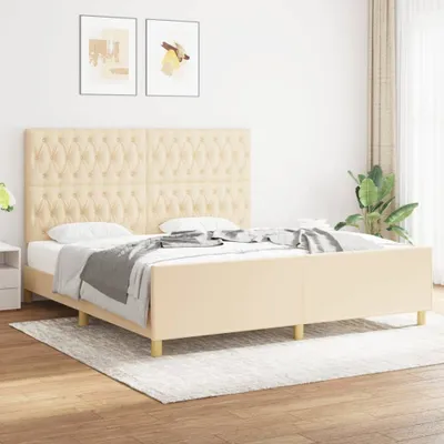 Produktbild von vidaXL Bettgestell mit Kopfteil Creme 180x200 cm Stoff - Bettgestell Mit Kopfteil - Bettgestelle Mit Kopfteile - Bettgestell - Bett Mit Kopfteil