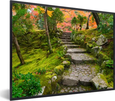 Produktbild von MuchoWow® Gerahmtes Poster Natur - Steine - Kröte - Moos - Japanisch 40x30 cm - Poster mit Schwarzem Bilderrahmen Wandposter Rahmen Foto Bilder - Kunstposter - Wanddekorationen