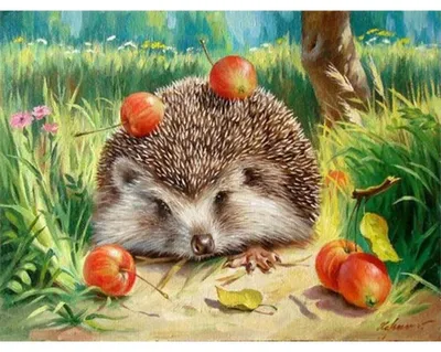 Produktbild von Diamond Painting Igel 40x30cm, Inhalt: farbig sortierte Steine, eine Schale,, Stift, Wachs,, ab 5 Jahren