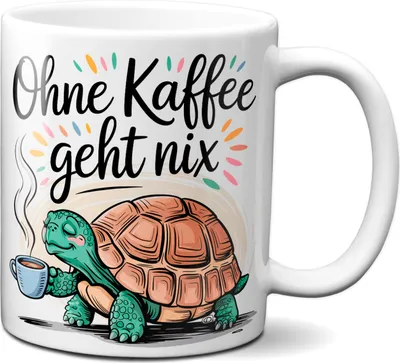 Produktbild von Tassenking Kaffeetasse Schildkröte – Ohne Kaffee geht nix – Lustige Spruchtasse, Geschenkidee für Morgenmuffel & Kaffee-Liebhaber, Keramik, Weiß