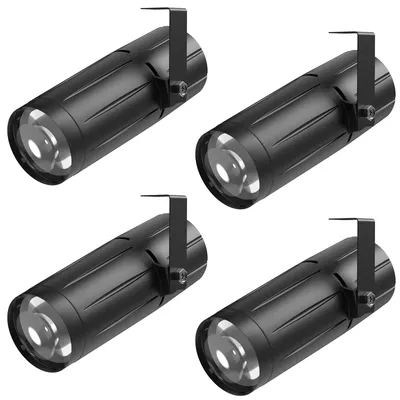 Produktbild von 4er-Set Mini-LED-Pinspots - DMX-Bühnenstrahler - 15 W - Weißes LED-Licht - Linsendesign - EU-Stecker