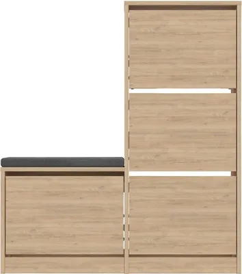 Produktbild von Schuhschrank Alpherg, Schuhregal, Mehrzweck-Eingangsgarderobe, Möbel für Schuhe, 105x26 h119 cm, Eiche