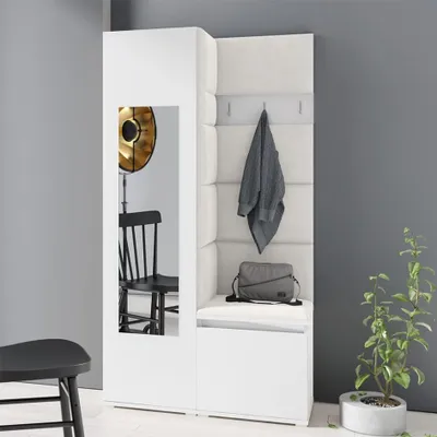 Produktbild von Garderoben-Set "Iga", Moderner Kleiderschrank mit Polsterplatten und Schuhschrank – Ideal für Flur und Eingangsbereich (Weiß, Trinity 01)