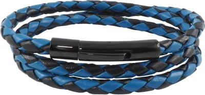 Produktbild von Lederkette Lederband 6 mm Herren Halskette Schwarz / Blau 17-100 cm lang mit Hebeldruck Verschluss Schwarz geflochten, Länge:25 Zentimeter