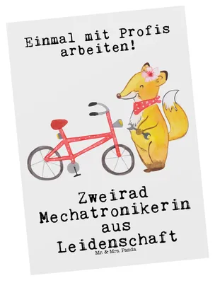 Produktbild von Mr. & Mrs. Panda Postkarte Zweirad Mechatronikerin Leidenschaft - Weiß - Geschenk, Postkarten, Ansichtskarte, Grußkarte, bildkarte, Designkarte