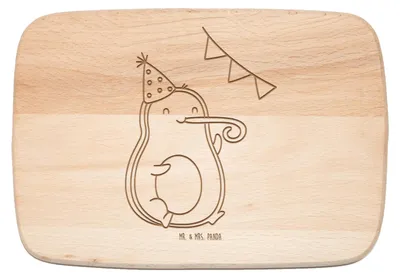 Produktbild von Mr. & Mrs. Panda Schneidebrett Holz Avocado Party Zeit - Transparent - Geschenk, Schulabschluss, schneidbrett, Frühstücksbrettchen, Happy Birthday, vesperbrett, Glücklich