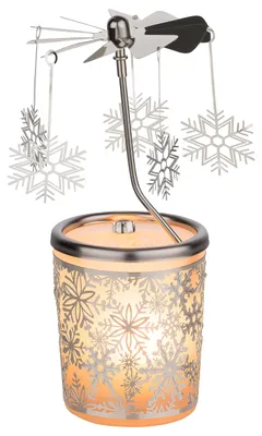 Produktbild von Glas Weihnachts Teelicht Carousel mit Schneeflocken-Motiv 15 cm