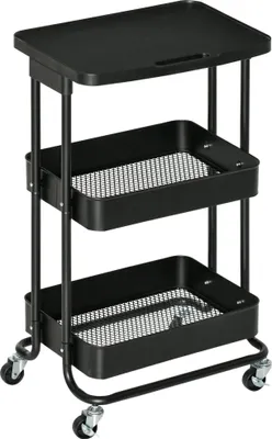 Obrázek produktu pro Kuchyňský vozík - 3patrový vozík - Ocel a PP - S kolečky - 46 x 34,5 x 76,5 cm - Černá barva
