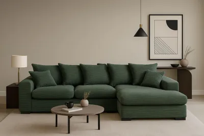 Produktbild von Kaiser Möbel Ecksofa mit schlaffunktion und bettkasten, Sofa L-form, Couch L-form Gabon stoff Zoom Grün Ottomane Rechts