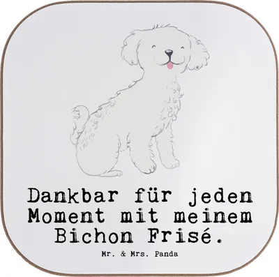 Produktbild von Mr. & Mrs. Panda Untersetzer für Gläser Bichon Frisé Moment - Weiß - Geschenk, Holzuntersetzer, unterleger, Tischuntersetzer, Coaster, Glas, Tasse