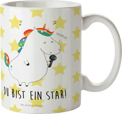 Produktbild von Mr. & Mrs. Panda Plastikbecher Einhorn Sänger - Weiß - Geschenk, Kinderbecher, Trinklernbecher, Disco, Camping Tasse, Unicorn, Glitzer, Pott, Party, Geburtstag, Schulkind