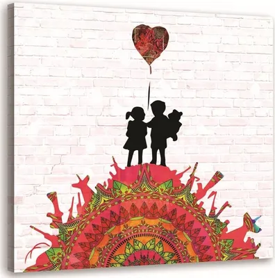 Produktbild von Leinwandbild banksy wandbild - kinder auf dem kanonenberg 50x50 cm Feeby farbe wandbild bereit zum aufhängen