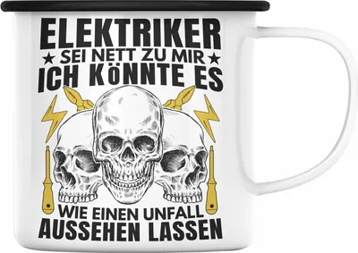 Produktbild von Trendation - Elektriker Emaille Tasse Geschenk Elektromeister Lustiger Spruch Männer Geschenkidee Wie Ein Unfall Aussehen Lassen (Schwarz)