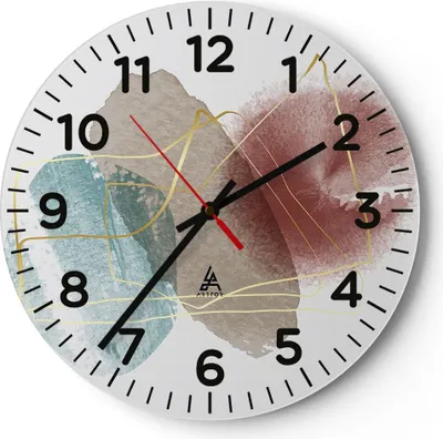 Produktbild von Wanduhr - Rund - Glasuhr - Form Figur Abstraktion - 30x30cm - Schleichendes Uhrwerk - Lautlos - zum Aufhängen bereit - Dekoration Modern - Wanddekoration aus Glas - C4AR30x30-5057