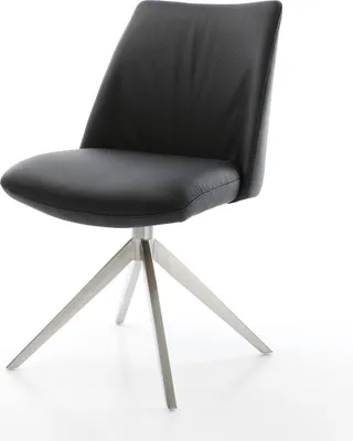 Produktbild von DELIFE Drehstuhl Elso-Flex Echt-Leder Schwarz Kreuzgestell breit Edelstahl 360° drehbar Wippfunktion Taschenfederkern