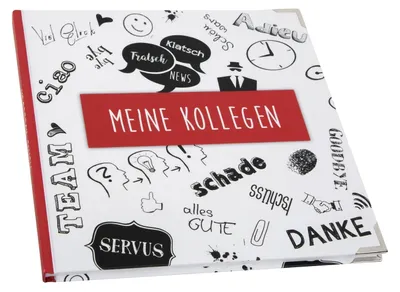 Produktbild von Kollegenbuch quadratisch 21 x 21 cm Hardcover rot schwarz weiß - Abschiedsgeschenk Kollegenmit Metallecken