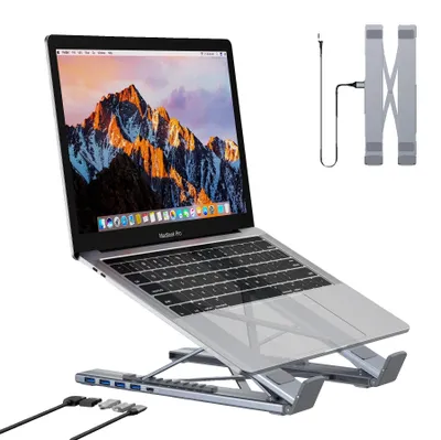 Image de Hub USB-C, en alliage d'aluminium, dimensions : 25 x 10 x 2 cm, compatible avec les appareils USB-C, 1 port HDMI, 2 ports USB 3.0