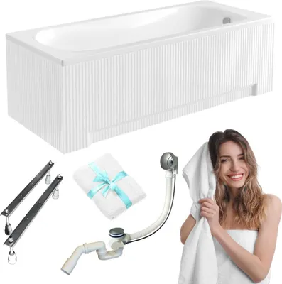 Produktbild von Aqua For You | Badewanne Acryl Besco Aria - 160x70 Cm - Antibakterielle Beschichtung - Siphon Im Set - Gestell Im Set - mit geriffelter Verkleidung