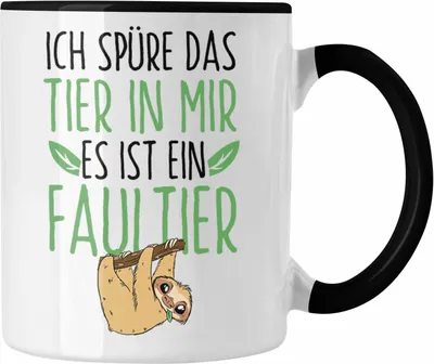 Produktbild von Trendation - Ich Spüre Das Tier In Mir Es Ist Ein Faultier" Tasse Geschenk für Tierliebhaber (Schwarz)