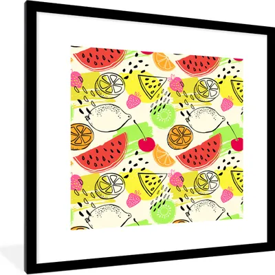 Produktbild von MuchoWow® Gerahmtes Poster Wassermelone - Obst - Muster 40x40 cm - Poster mit Schwarzem Bilderrahmen Wandposter Rahmen Foto Bilder - Poster - Plakat im Rahmen
