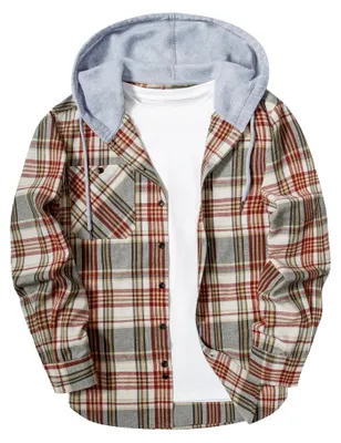 Produktbild von Herren Flanellhemd mit Kapuze - Casual Button Down - Verschiedene Farben