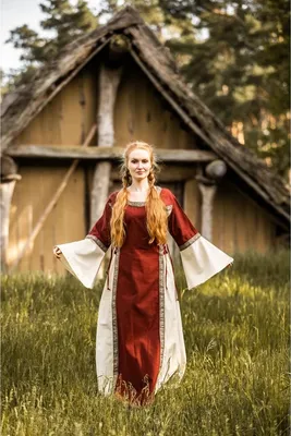 Produktbild von Mittelalter Baumwollkleid Rot/Natur "Angie" XS