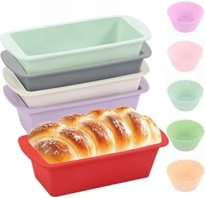 Productafbeelding van PromoHome® 5-delige siliconen broodvormen set – Rechthoekige, antiaanbak bakvormen voor oven, heteluchtfriteuse en vaatwasser
