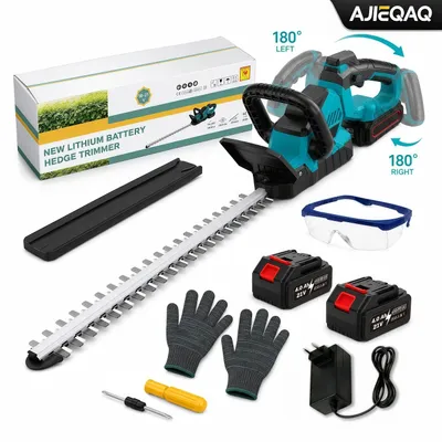 Produktbild von AJIEQAQ 21V Akku Heckenschere 1000W Brushless Motor mit 2×4.0Ah Akkus, 360° Drehgriff für Garten