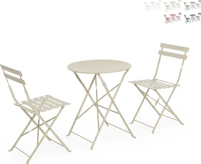 Immagine prodotto di Set da esterno rotondo: 2 sedie da giardino pieghevoli - Bistrot - Beige
