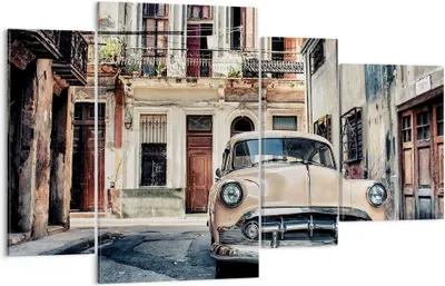 Produktbild von Bild auf Leinwand - Leinwandbild - 4 Teile - Kubanisch Auto Mietshäuser - 120x70cm - Wand Bild - Wanddeko - Wandbilder - Leinwanddruck - Bilder - Wanddekoration - Leinwand bilder - DL120x70-4413