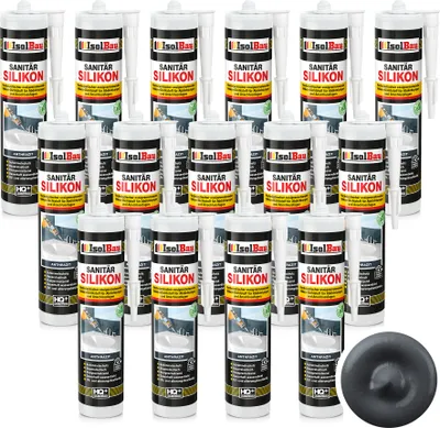 Produktbild von Isolbau Sanitär Silikon 15 x 300 ml Anthrazit - Hochelastischer Silikon-Dichtstoff für Abdichtungen & Fugen – Schimmelresistent, wasserdicht -  Kartusche