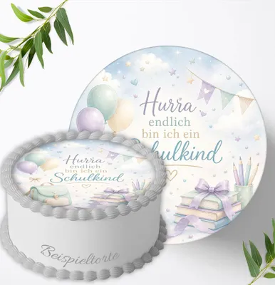 Produktbild von Tortenaufleger Einschulung personalisiert – essbares Tortenbild für den ersten Schultag – Tortendeko Schulanfang Schulkind ABC Schützen,  Ø 20cm, 3292