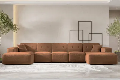 Produktbild von Wohnlandschaft Sofa U-Form CESINA XL in Stoff Ascot Bukla Rostbraun