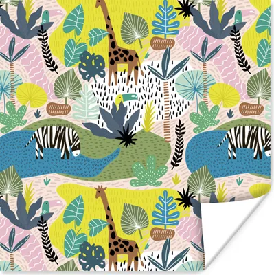 Produktbild von MuchoWow® Poster Dschungel - Tiere - Pflanzen - Farben 100x100 cm - Babyzimmer