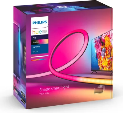 Produktbild von Philips Hue White and Color ambiance TV Play Gradient Lightstrip 55", Intelligenter Leuchtstreifen, Bluetooth/Zigbee, Schwarz, Integrierte LED, Silikon, Nicht austauschbare(s) Leuchtmittel
