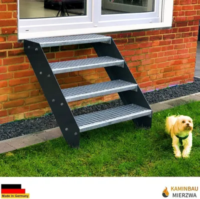 Obrázok produktu pre Schodisko z oceľových stringerov 6 stupňov Pozinkované a antracitové stringre s práškovým náterom - (d x š x v) 120 cm x 80 cm x 114 cm